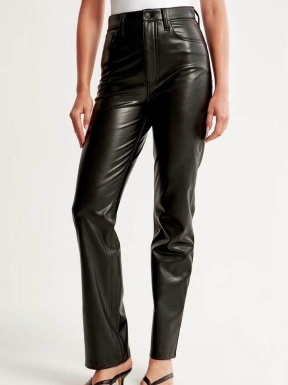 Abercrombie & Fitch Black Vegan Leather Straight-Leg Pants